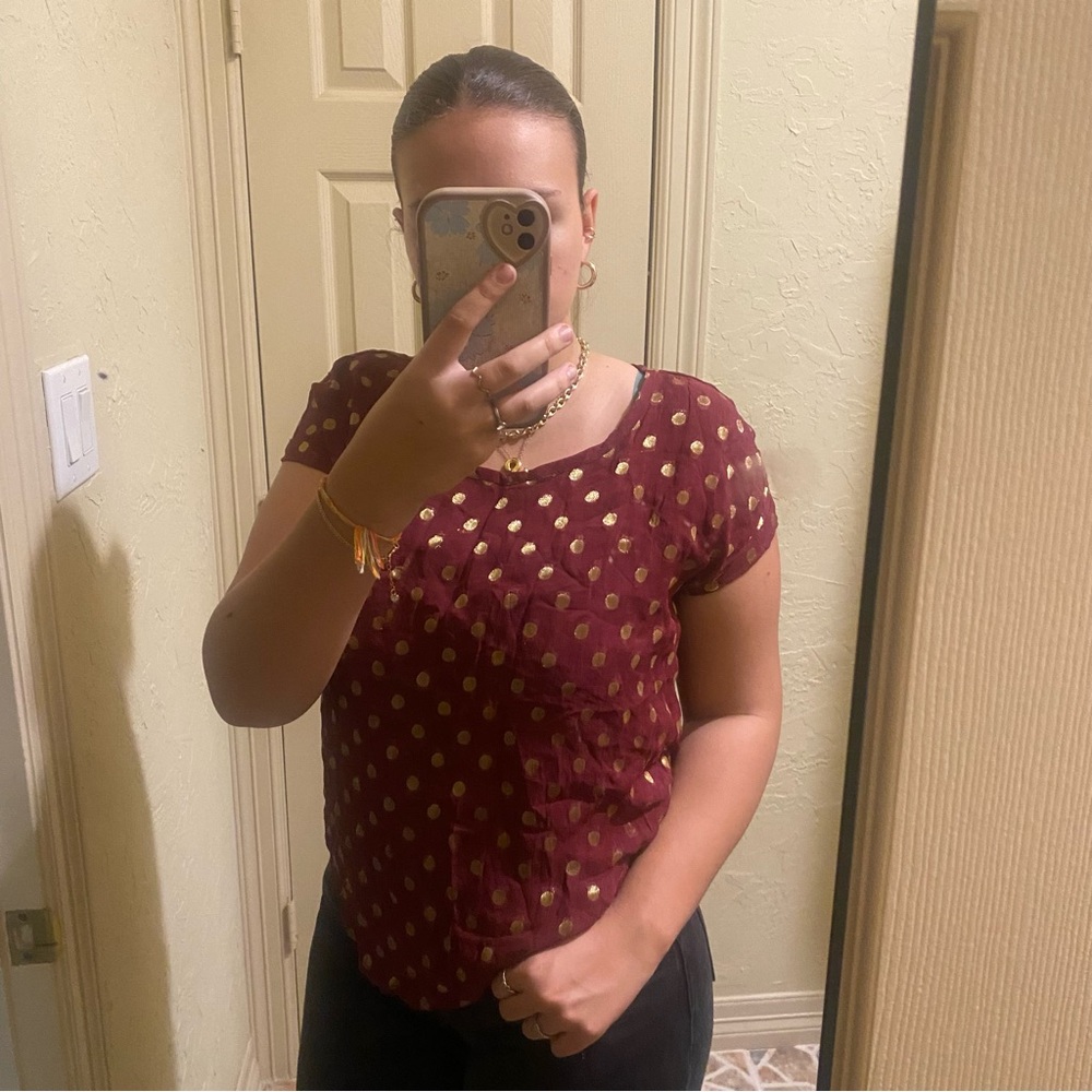 Maroon Polka Dot Women's Top